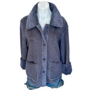 Brandon Thomas Dusty Blue Faux Suede Jacket MEDIUM Sherpa Faux Fur Reversible